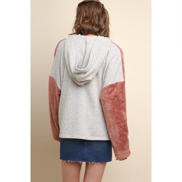 NWT Umgee Fleece Sherpa Quarter Zip Hoodie - Picture 4 of 6